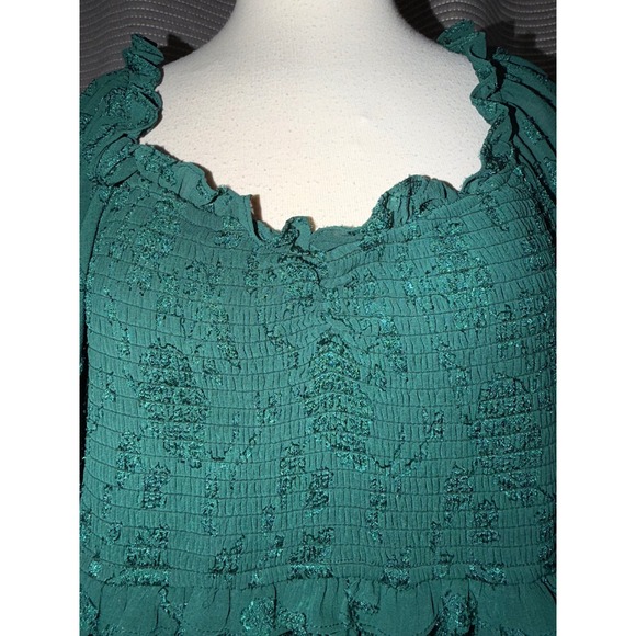 Arula Ellenie-P Green Floral Burnout Smocked Tiered Mini Dress Womens A 1X 14 G2 - Picture 3 of 9